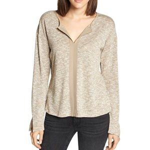NWT SANCTUARY Sienna Mixed Media Top in Heather Salt Cream Beige Sz L